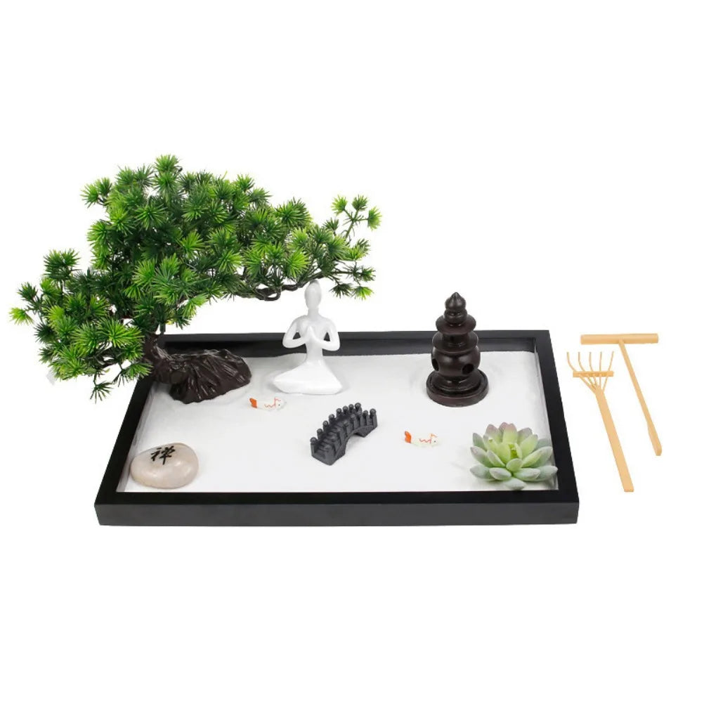 Mini Zen Garden with Buddha Statue - Desktop Meditation Decor 32x20cm Resin | Buddhive