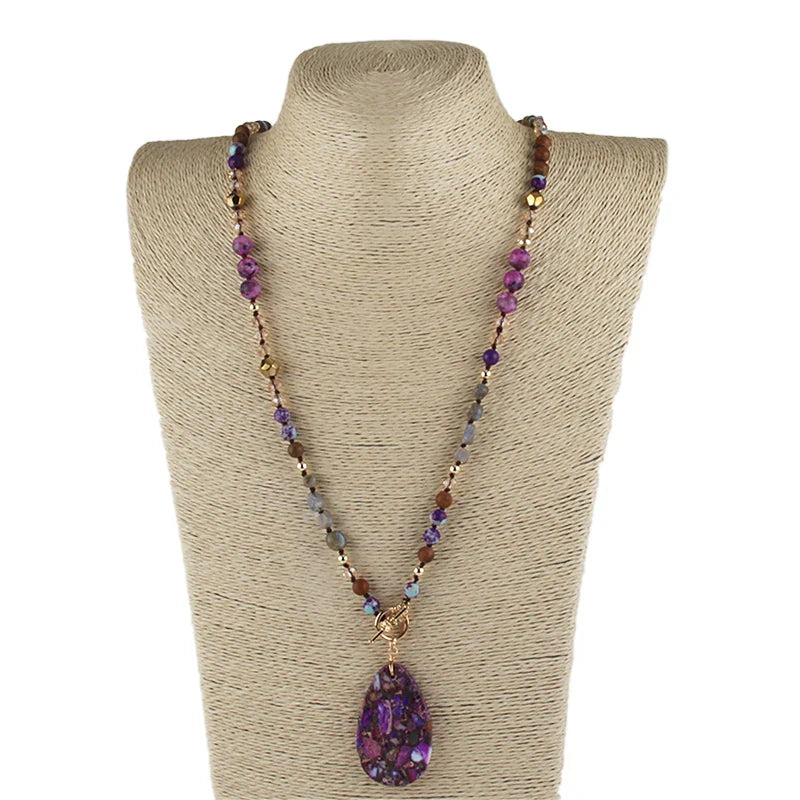 Purple Gemstone Necklace - Rectangular Natural Stone Pendant - Buddhist Jewelry | Buddhive