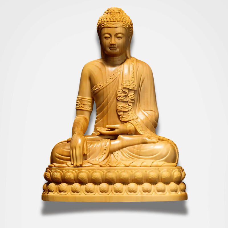 Buddha Statue Hand Carved Cypress Wood - Small Buddhist Figurine for Altar & Home Decor | Buddhive