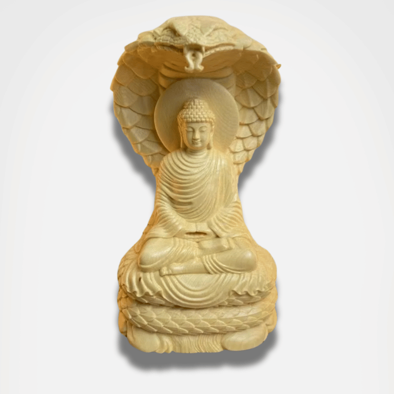 Buddha and Naga Wood Statue - Hand Carved Solid Wood 4.7" - Buddhist Decor | Buddhive