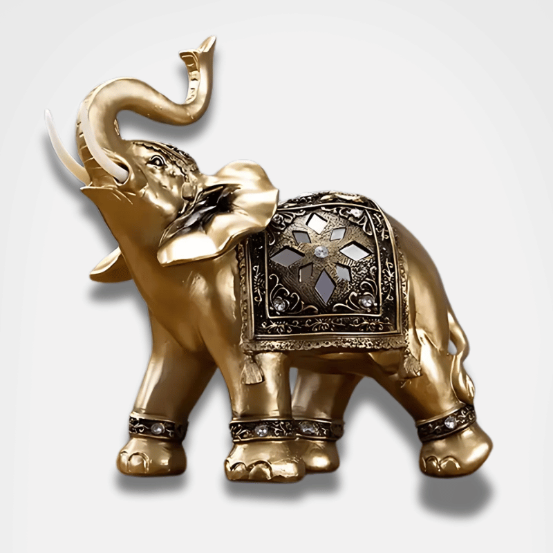 Golden Elephant Statue Feng Shui Decor - Asian Resin Figurine for Wisdom & Strength | Buddhive