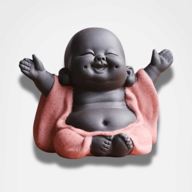 Laughing Buddha Statue Baby Monk Figurine - Ceramic Miniature Zen Decor 3.5 inch | Buddhive