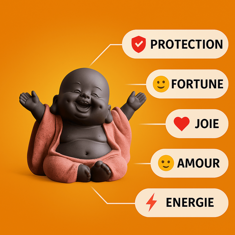 Laughing Buddha Statue Baby Monk Figurine - Ceramic Miniature Zen Decor 3.5 inch | Buddhive