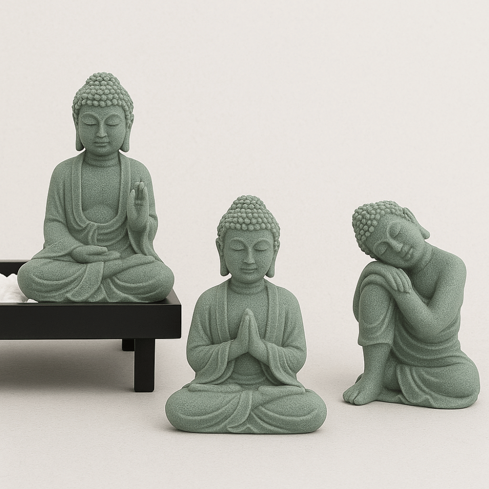 Green Sandstone Buddha Statue - Hand-Carved Meditation Figurine for Home & Altar | Buddhive