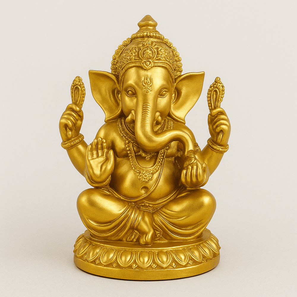Ganesh Statue on Lotus - Golden 4-Arm Hindu Deity Figurine - Good Luck & Prosperity | Buddhive