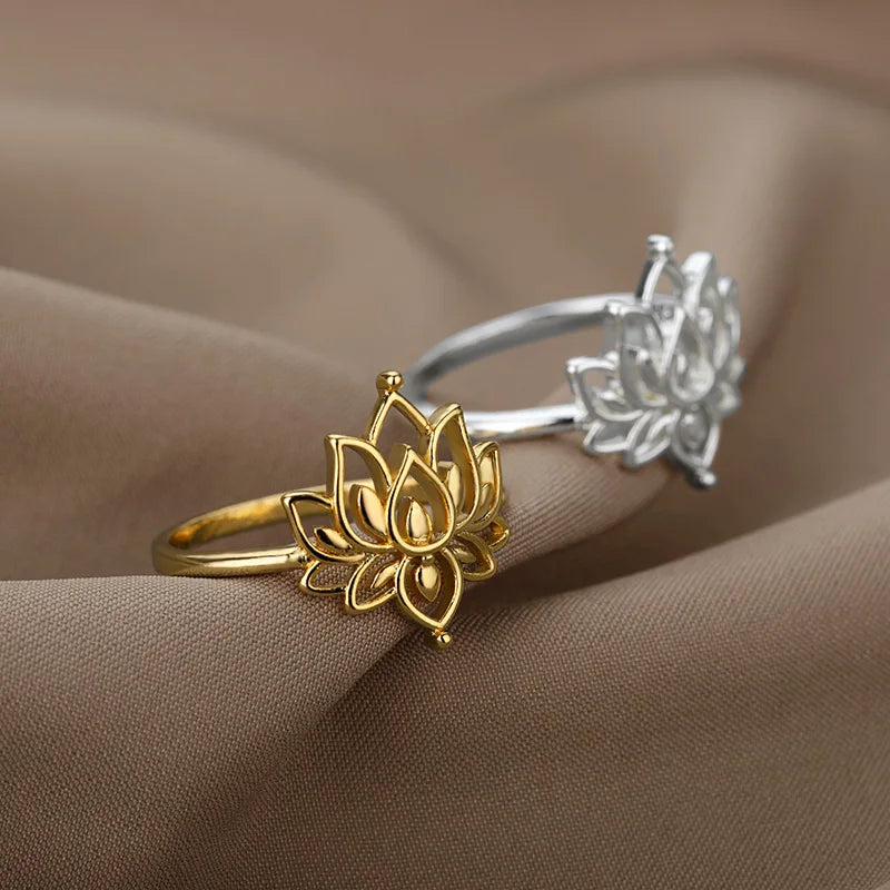 Lotus Ring Stainless Steel Buddhist Symbol - Elegant Spiritual Jewelry for Women | Buddhive