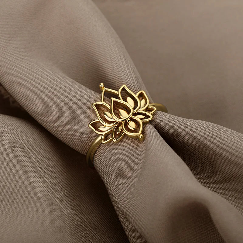Lotus Ring Stainless Steel Buddhist Symbol - Elegant Spiritual Jewelry for Women | Buddhive