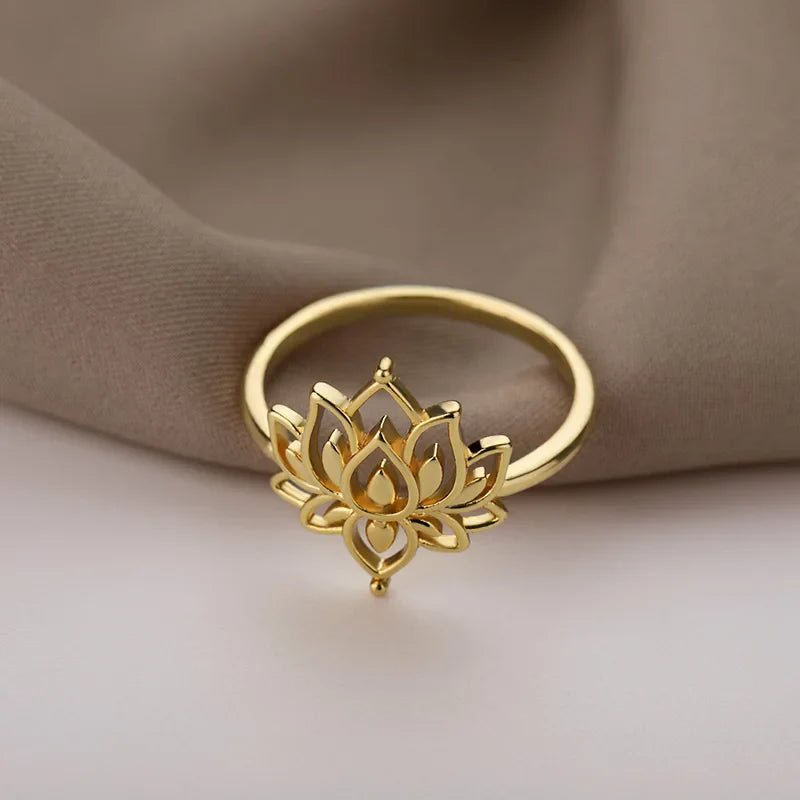 Lotus Ring Stainless Steel Buddhist Symbol - Elegant Spiritual Jewelry for Women | Buddhive