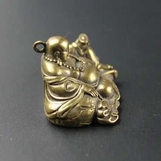 Laughing Buddha Amulet Keychain Pendant - Pure Copper Buddhist Charm for Good Luck | Buddhive