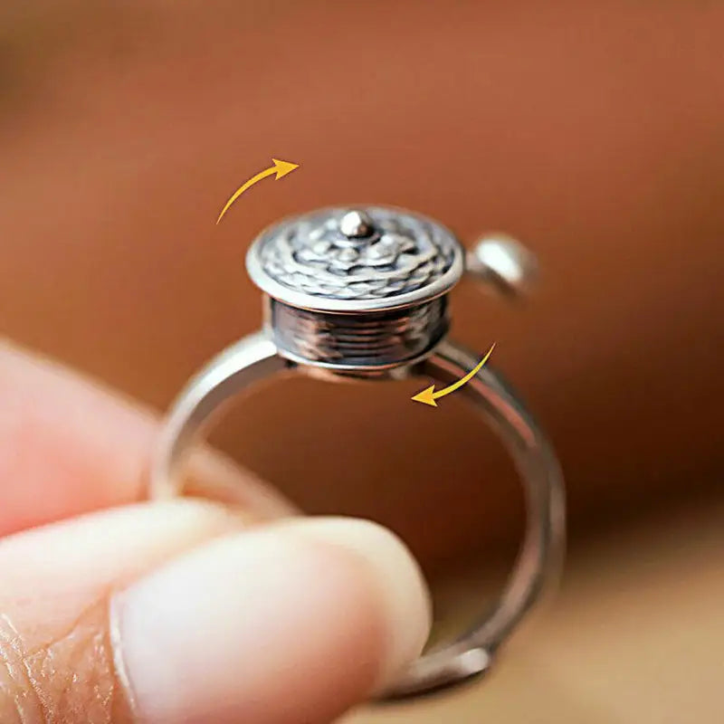 Buddhist Spinner Ring Anti-Stress 925 Sterling Silver | Adjustable Anxiety Relief Meditation Ring | Buddhive