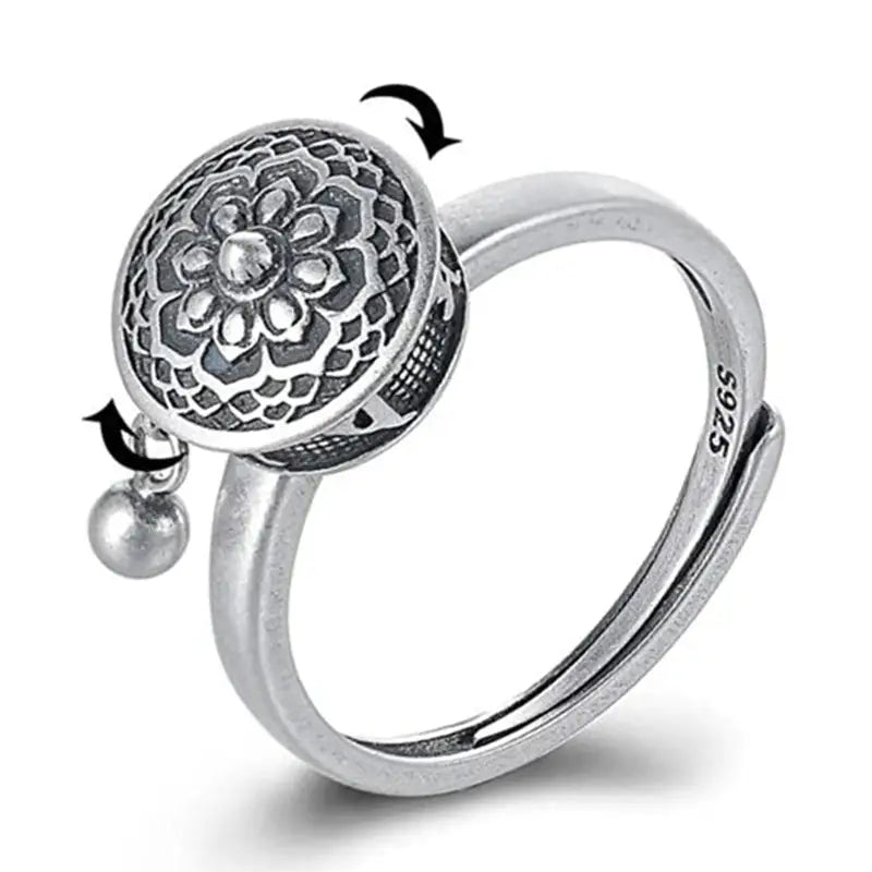 Buddhist Spinner Ring Anti-Stress 925 Sterling Silver | Adjustable Anxiety Relief Meditation Ring | Buddhive