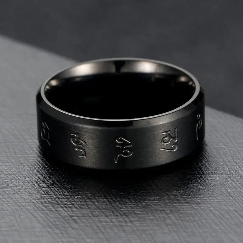 Buddhist Ring Men Stainless Steel 8mm Band - Spiritual Meditation Jewelry | Buddhive