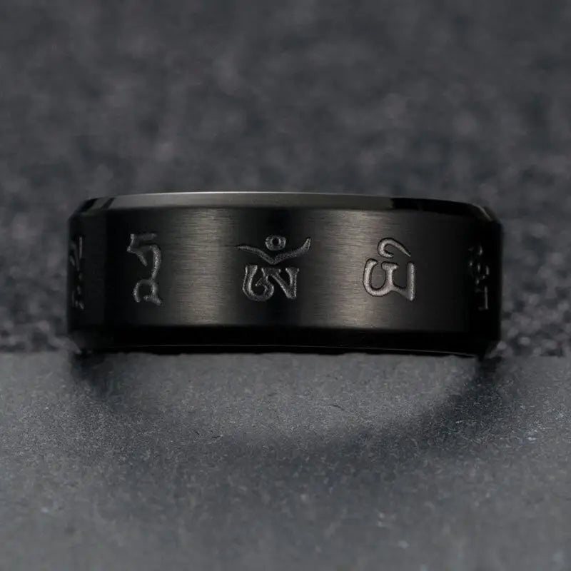 Buddhist Ring Men Stainless Steel 8mm Band - Spiritual Meditation Jewelry | Buddhive