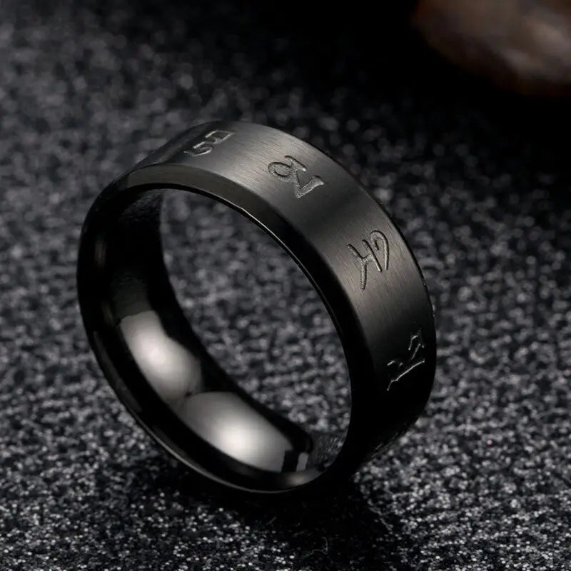 Buddhist Ring Men Stainless Steel 8mm Band - Spiritual Meditation Jewelry | Buddhive