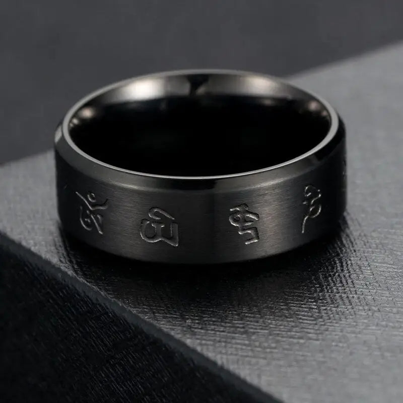 Buddhist Ring Men Stainless Steel 8mm Band - Spiritual Meditation Jewelry | Buddhive