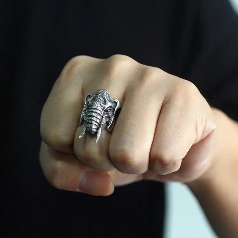 Elephant Ring Buddhist Stainless Steel Symbol | Spiritual Jewelry for Wisdom & Strength | Buddhive
