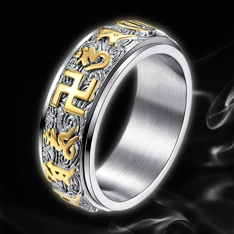 Buddhist Mantra Ring Sterling Silver - Spinner Meditation Ring for Anxiety Relief | Buddhive