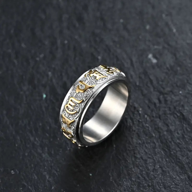 Buddhist Mantra Ring Sterling Silver - Spinner Meditation Ring for Anxiety Relief | Buddhive