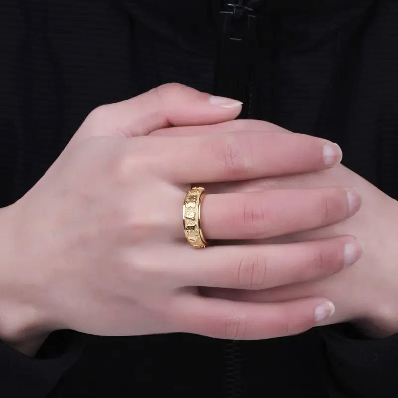 Buddhist Mantra Ring Gold Spinning Band - Om Mani Padme Hum Prayer Ring | Buddhive