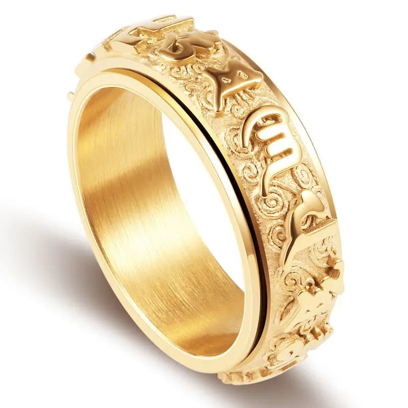 Buddhist Mantra Ring Gold Spinning Band - Om Mani Padme Hum Prayer Ring | Buddhive