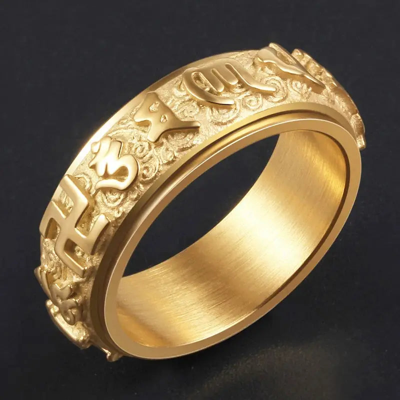 Buddhist Mantra Ring Gold Spinning Band - Om Mani Padme Hum Prayer Ring | Buddhive