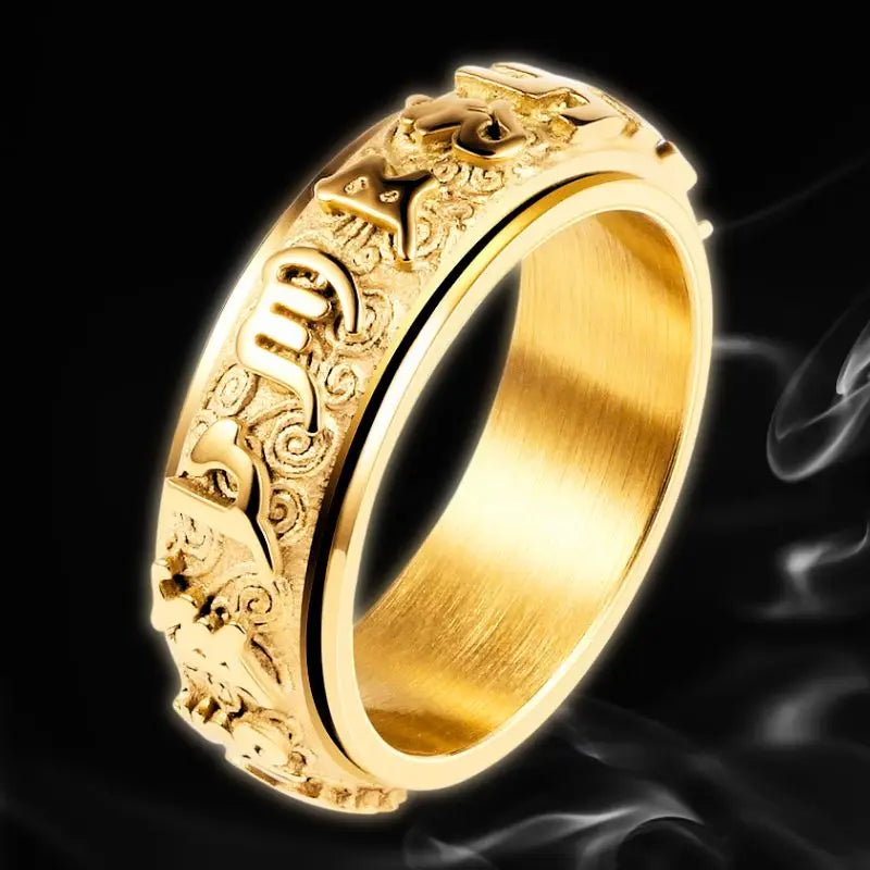 Buddhist Mantra Ring Gold Spinning Band - Om Mani Padme Hum Prayer Ring | Buddhive