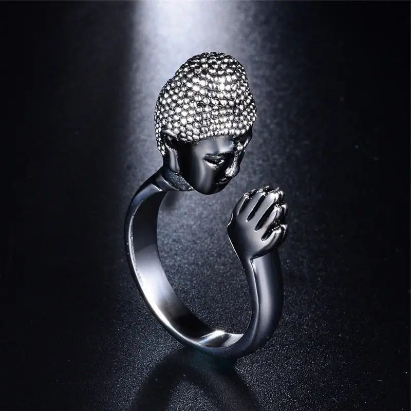 Buddha Prayer Ring Stainless Steel - Praying Buddha Design - Spiritual Jewelry | Buddhive