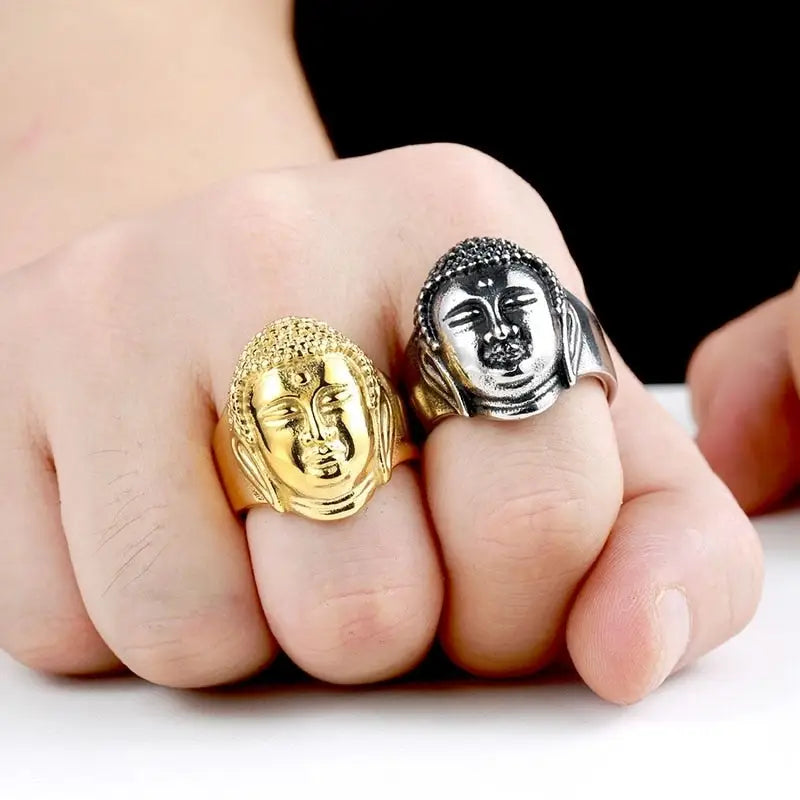 Buddha Head Ring Stainless Steel - Buddhist Spiritual Jewelry for Men & Women | Buddhive