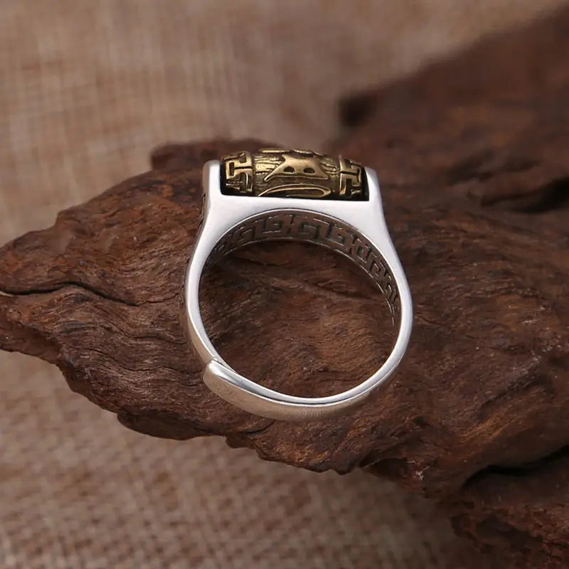 Tibetan Spinner Ring 925 Silver Adjustable Buddhist Prayer Ring | Buddhive