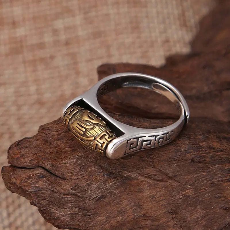 Tibetan Spinner Ring 925 Silver Adjustable Buddhist Prayer Ring | Buddhive