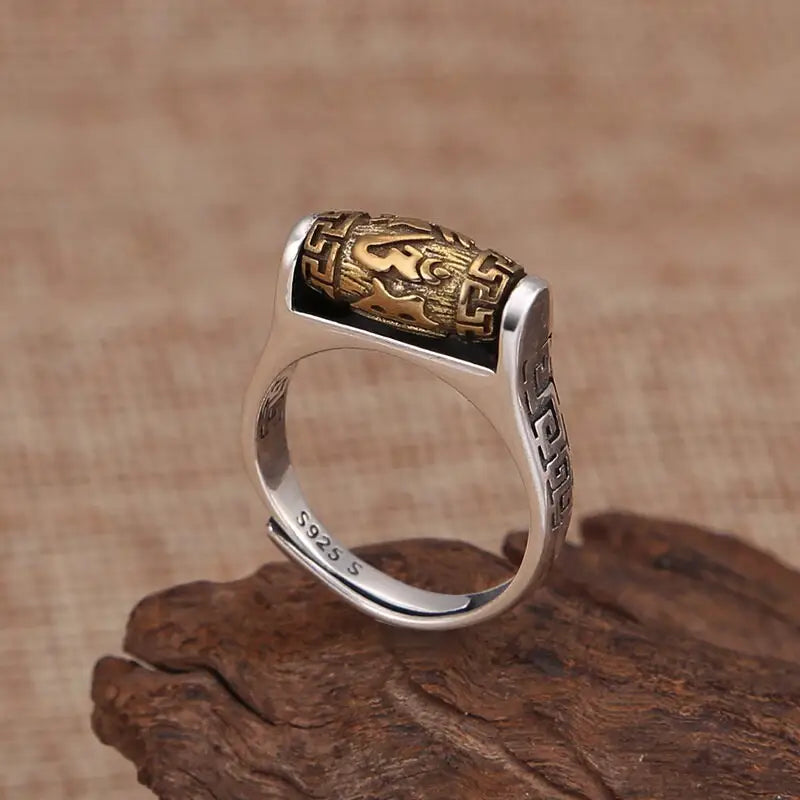Tibetan Spinner Ring 925 Silver Adjustable Buddhist Prayer Ring | Buddhive