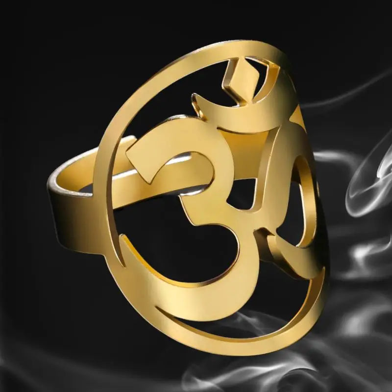 Om Ring Yoga Stainless Steel - Buddhist Symbol Meditation Jewelry Gold & Silver | Buddhive