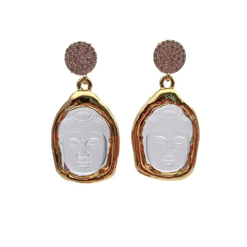 Buddha Earrings Gold Quartz - Rose Quartz Dangle Buddhist Jewelry for Women | Buddhive