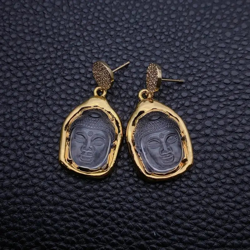 Buddha Earrings Gold Quartz - Rose Quartz Dangle Buddhist Jewelry for Women | Buddhive