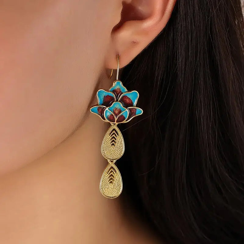 Lotus Flower Earrings Blue Sterling Silver Buddhist Jewelry | Buddhive
