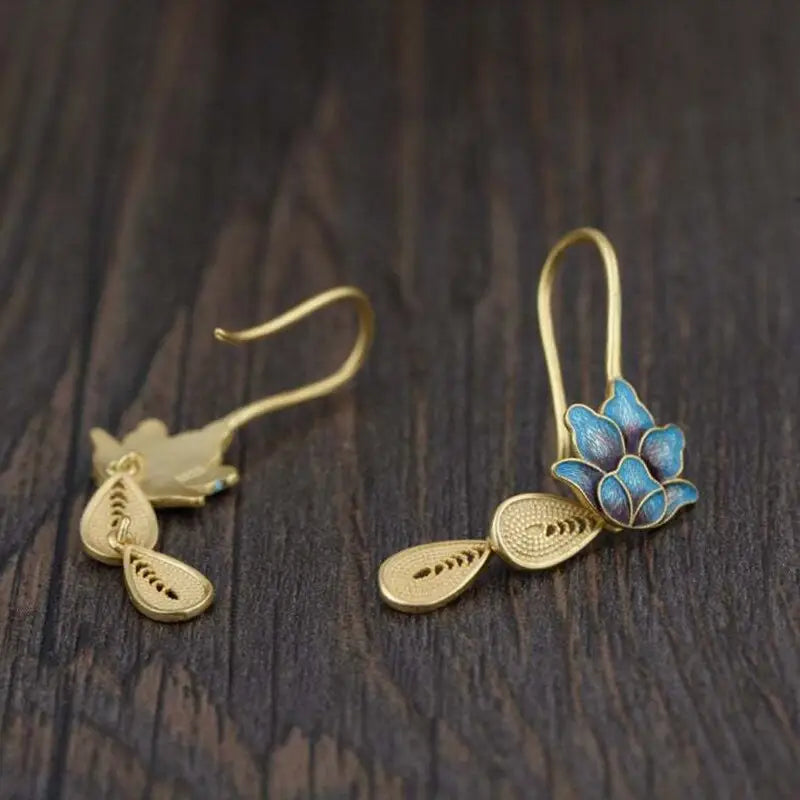 Lotus Flower Earrings Blue Sterling Silver Buddhist Jewelry | Buddhive