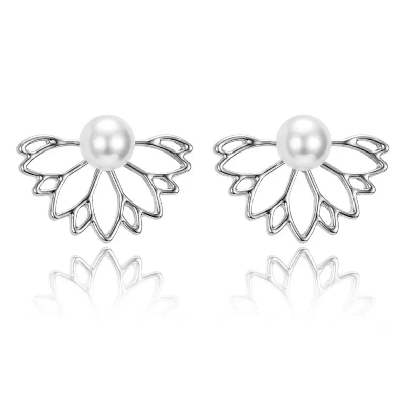 Lotus Flower Earrings Pearl Buddhist Jewelry - Handmade Spiritual Dangle Earrings | Buddhive