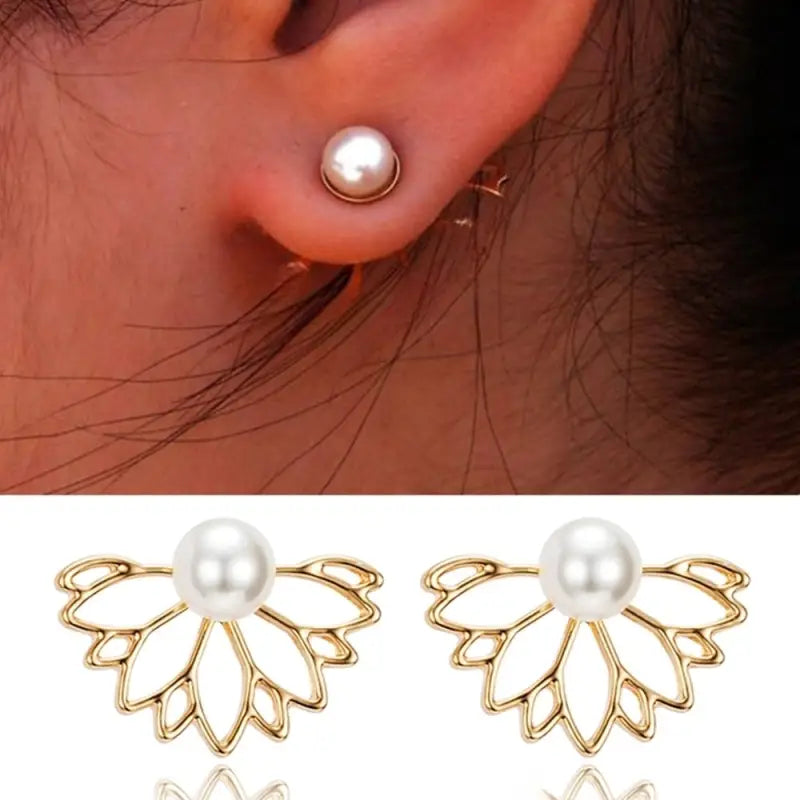 Lotus Flower Earrings Pearl Buddhist Jewelry - Handmade Spiritual Dangle Earrings | Buddhive