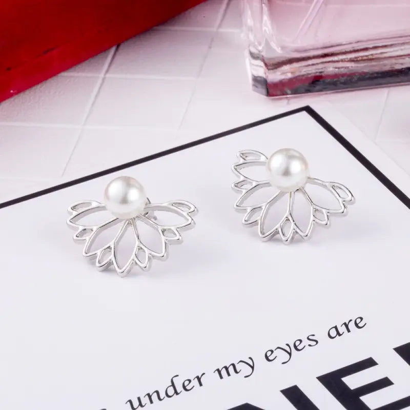Lotus Flower Earrings Pearl Buddhist Jewelry - Handmade Spiritual Dangle Earrings | Buddhive