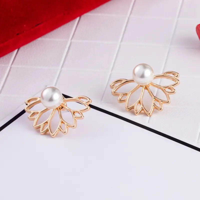 Lotus Flower Earrings Pearl Buddhist Jewelry - Handmade Spiritual Dangle Earrings | Buddhive