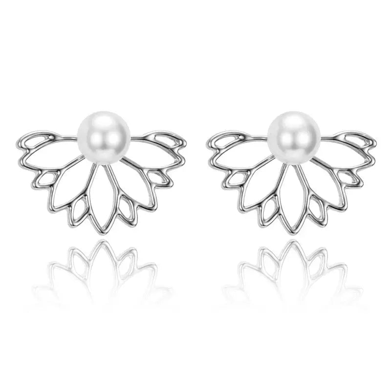 Lotus Flower Earrings Pearl Buddhist Jewelry - Handmade Spiritual Dangle Earrings | Buddhive
