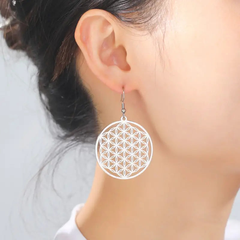 Flower of Life Earrings Sterling Silver Sacred Geometry Buddhist Jewelry | Buddhive