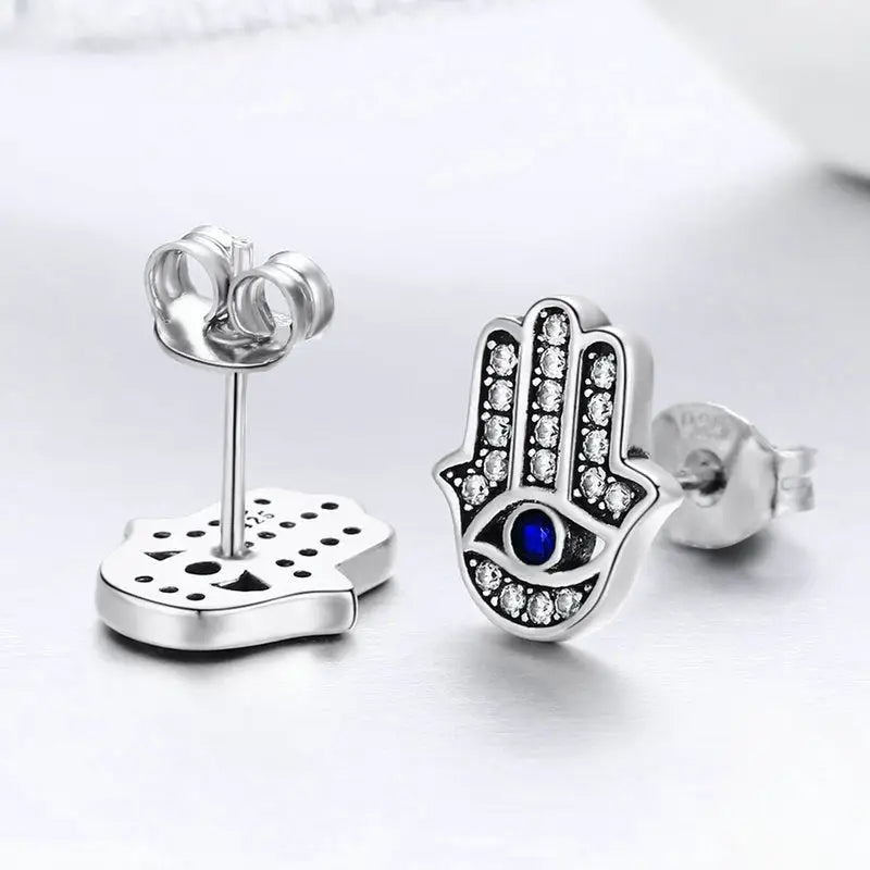 Hamsa Hand Earrings Sterling Silver 925 - Buddhist Protection Symbol Jewelry | Buddhive