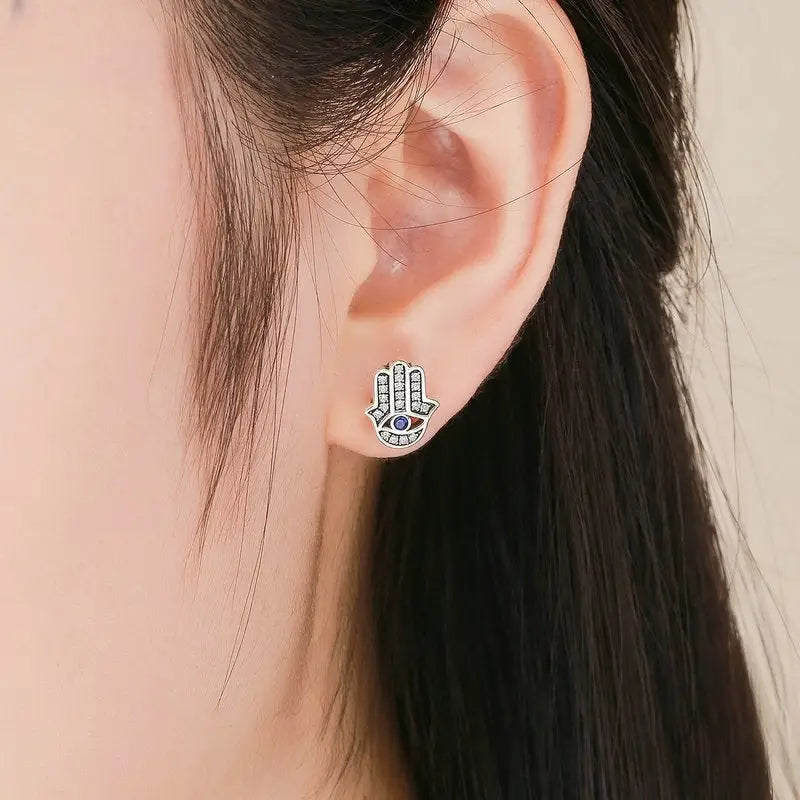 Hamsa Hand Earrings Sterling Silver 925 - Buddhist Protection Symbol Jewelry | Buddhive