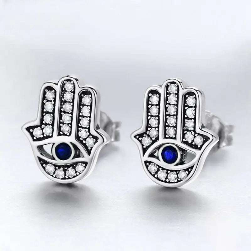 Hamsa Hand Earrings Sterling Silver 925 - Buddhist Protection Symbol Jewelry | Buddhive