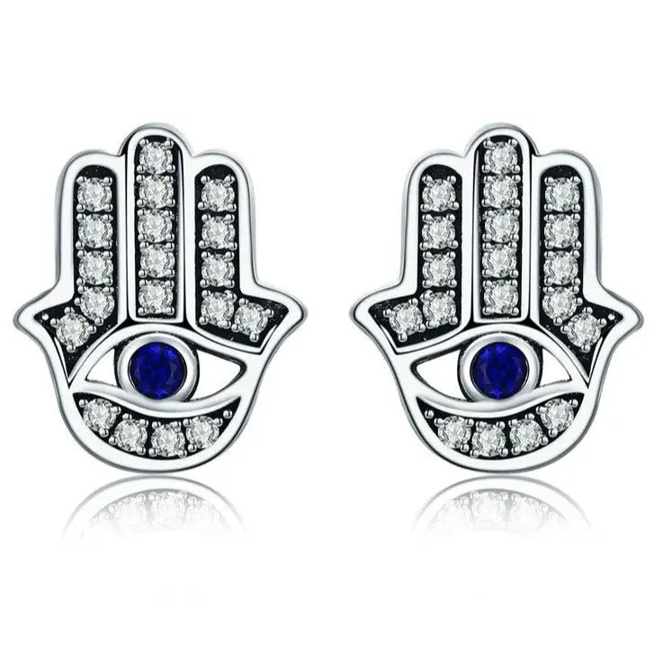 Hamsa Hand Earrings Sterling Silver 925 - Buddhist Protection Symbol Jewelry | Buddhive