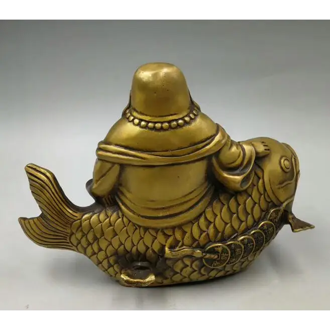 Laughing Buddha Statue with Koi Fish - Bronze Resin 8" Feng Shui Decor | Buddhive