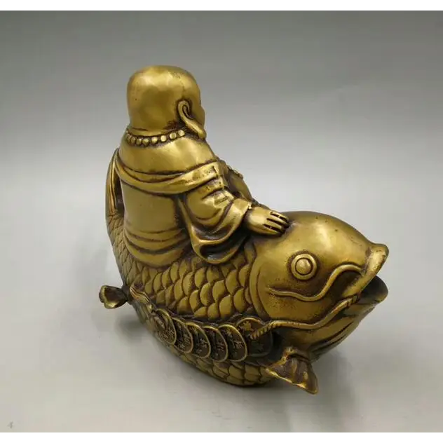 Laughing Buddha Statue with Koi Fish - Bronze Resin 8" Feng Shui Decor | Buddhive