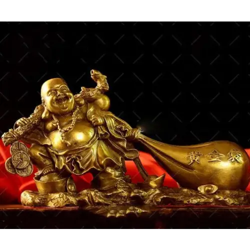 Laughing Buddha Statue with Gold Sack - Resin Hotei Figurine 10" | Buddhive