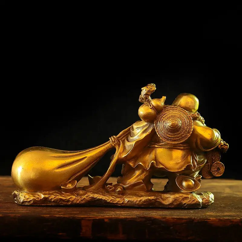 Laughing Buddha Statue with Gold Sack - Resin Hotei Figurine 10" | Buddhive